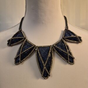 Joan Boyce Gun Metal Blue Statement Necklace with Swarovski Crystals